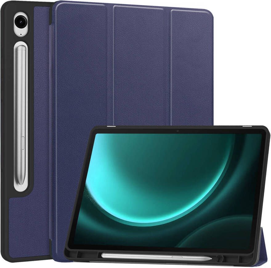 Basey Samsung Galaxy Tab S9 FE Hoesje Kunstleer Hoes Case Cover -Donkerblauw