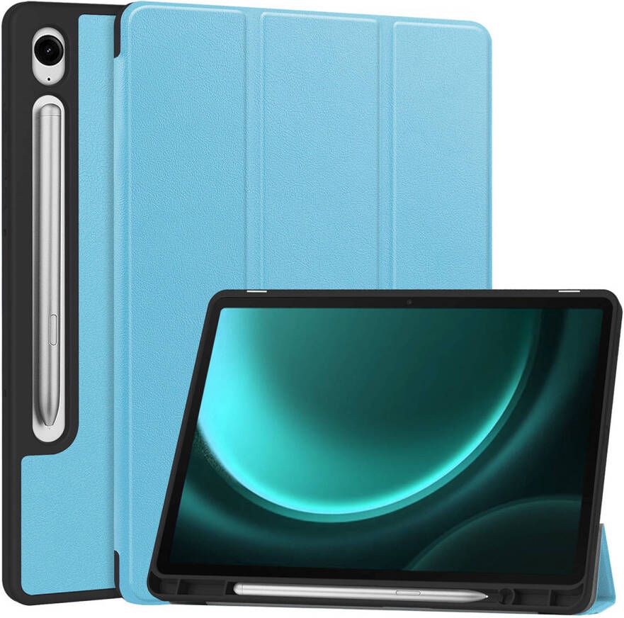 Basey Samsung Galaxy Tab S9 FE Hoesje Kunstleer Hoes Case Cover -Lichtblauw