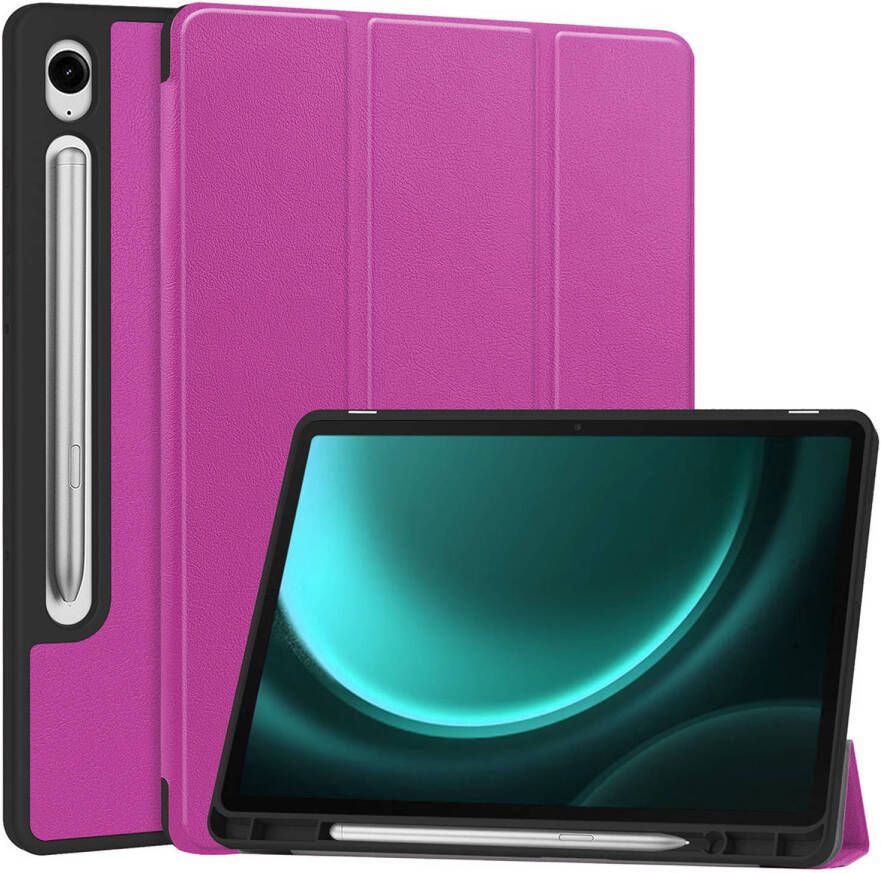 Basey Samsung Galaxy Tab S9 FE Hoesje Kunstleer Hoes Case Cover -Paars