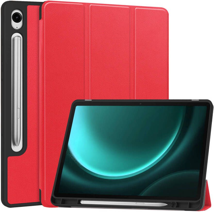 Basey Samsung Galaxy Tab S9 FE Hoesje Kunstleer Hoes Case Cover -Rood