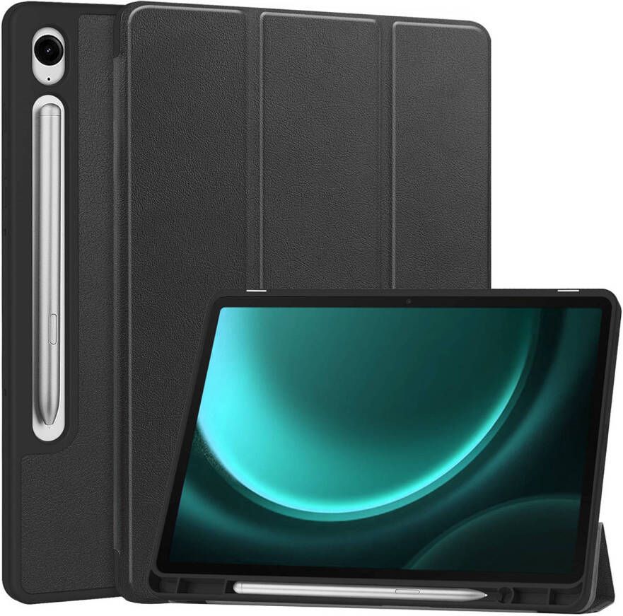 Basey Samsung Galaxy Tab S9 FE Hoesje Kunstleer Hoes Case Cover -Zwart