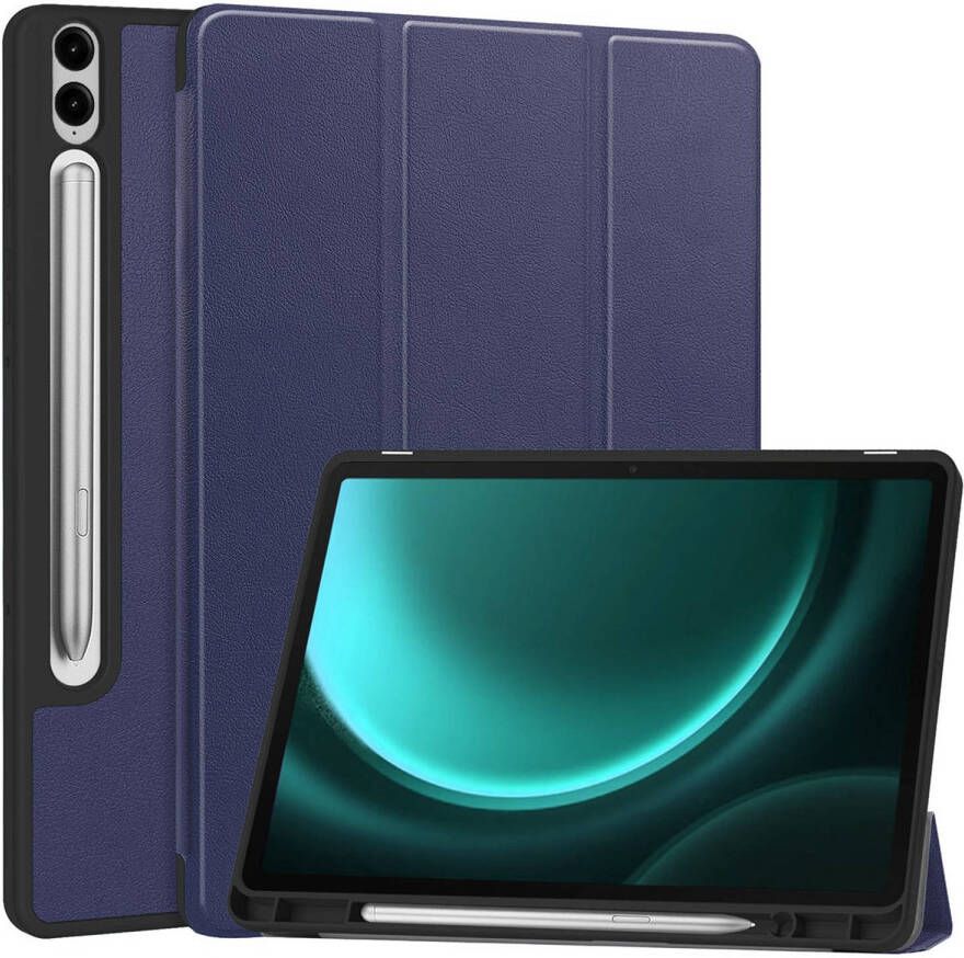 Basey Samsung Galaxy Tab S9 FE Plus Hoesje Kunstleer Hoes Case Cover -Donkerblauw