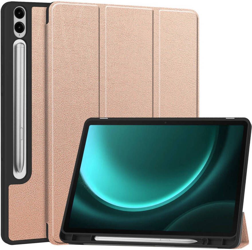 Basey Samsung Galaxy Tab S9 FE Plus Hoesje Kunstleer Hoes Case Cover -Rosé Goud