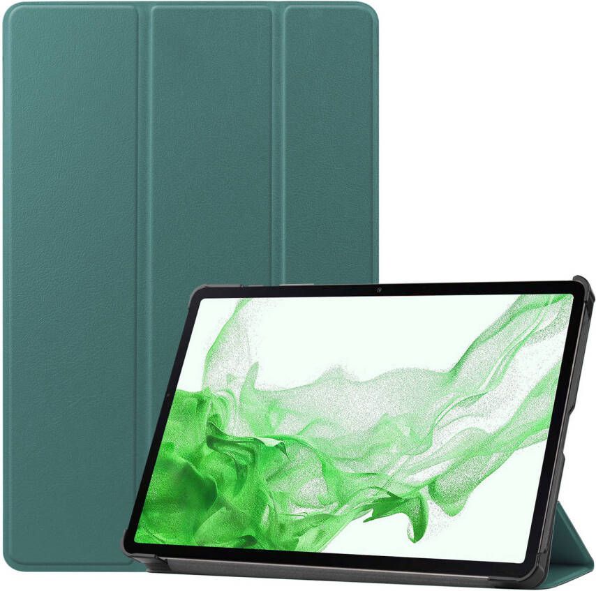 Basey Samsung Galaxy Tab S9 Hoesje Kunstleer Hoes Case Cover -Donkergroen