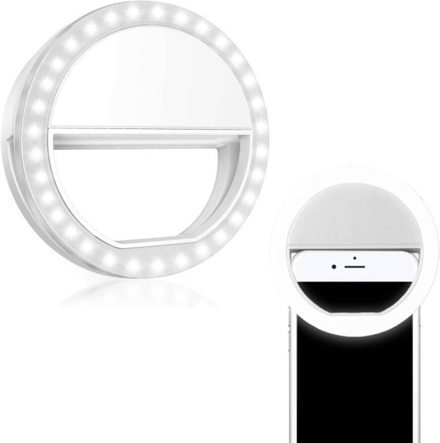 Basey Selfie Ring Light Universeel Selfie Ring Lamp Met Clip Universeel Selfie Ringlight LED Light Op Batterij Wit