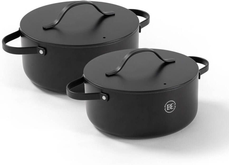 BE Living Braadpan Set van 2 Ø 24 & 28 cm Keramische Pannen PFAS vrije Kookpan inductie Geschikt voor alle warmtebronnen Zwart