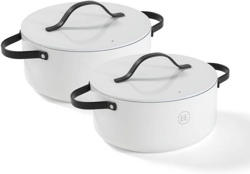 BE Living Braadpan Set van 2 Ø 24 & 28 cm Keramische Pannen PFAS vrije Kookpan inductie Geschikt voor alle warmtebronnen Wit