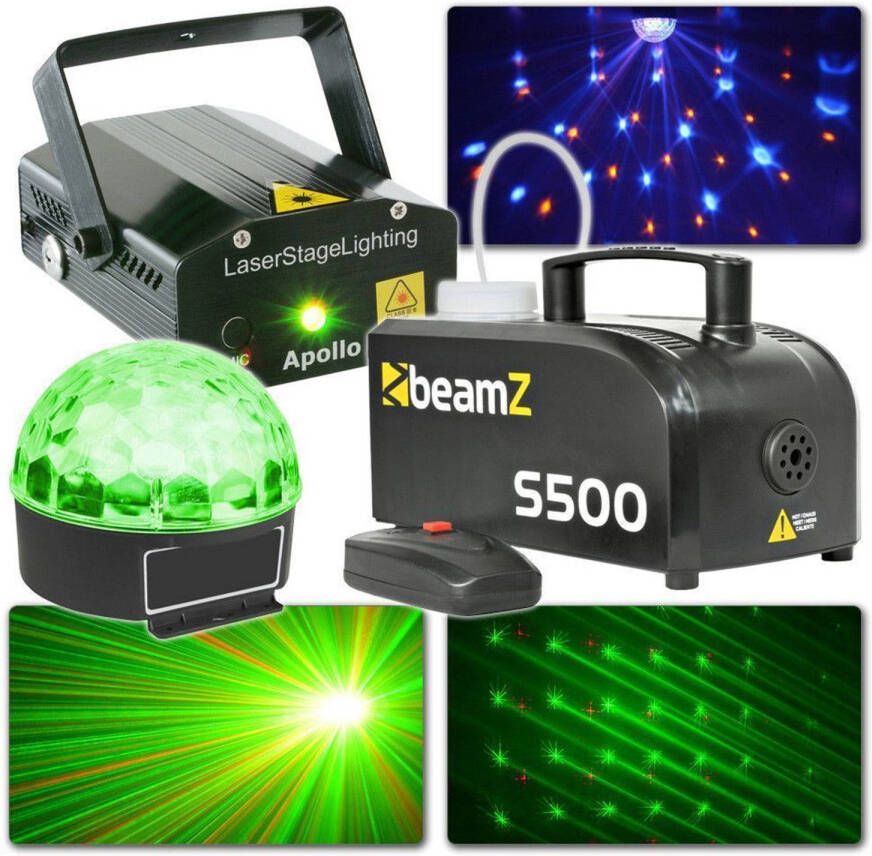 BeamZ Complete lichtset plug and play lichtset met laser LED lichteffect en rookmachine voor een geslaagd feest
