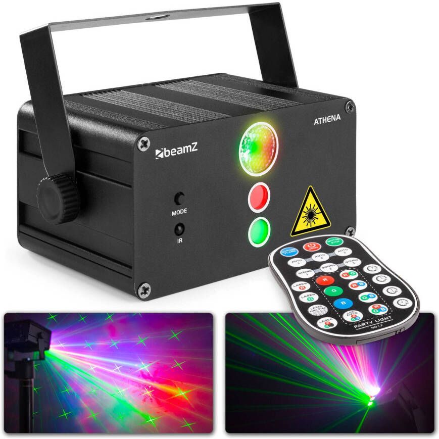 BeamZ Disco Laser met Ingebouwde Accu en 2 Lasers Athena Multicolor LED Discolamp