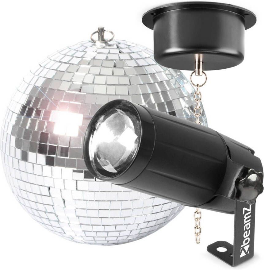 BeamZ Discobal met verlichting discobol 20cm met spiegelbol motor en LED pinspot
