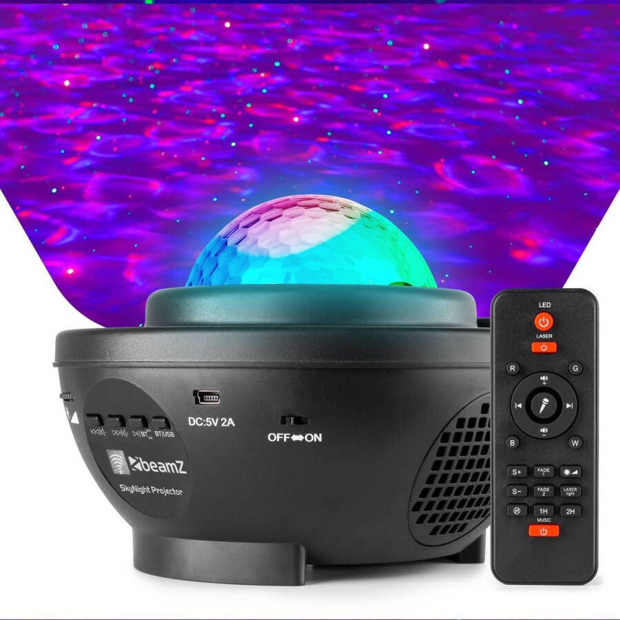 BeamZ Discolamp SkyNight Sterren projector rood groen met watergolven en Bluetooth speaker