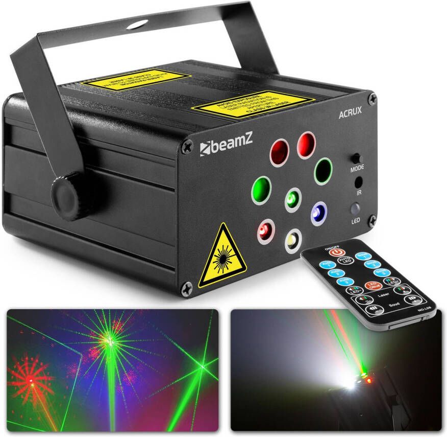 BeamZ Laser lichteffect Acrux party laser met 4 lasers (rood groen) en gekleurde LED&apos;s