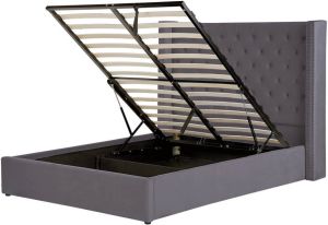 Beliani LUBBON Bed with Storage Grijs Fluweel
