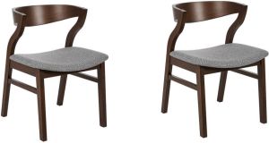 Beliani MAROA Eetkamerstoel-Donkere houtkleur-Polyester Multiplex Rubberhout