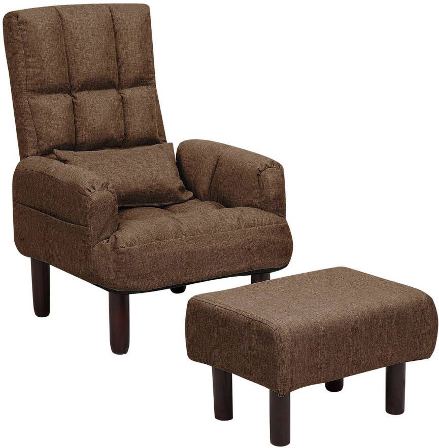 Beliani OLAND Fauteuil met hocker Bruin polyester