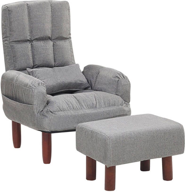 Beliani OLAND Fauteuil met hocker grijs polyester