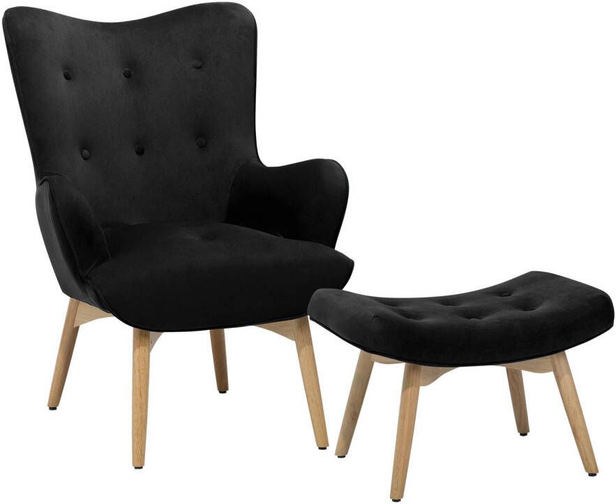 Beliani VEJLE Chesterfield fauteuil Zwart Fluweel