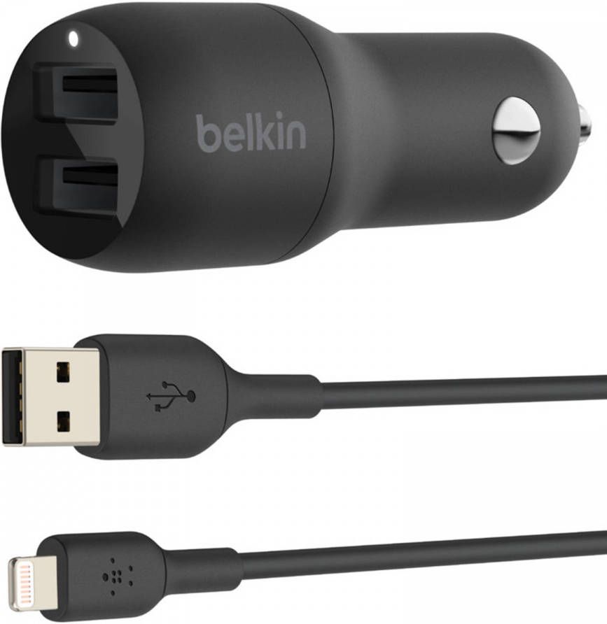 Belkin Boost?Charge™ Dual USB Car Charger + Lightning kabel 24W Zwart