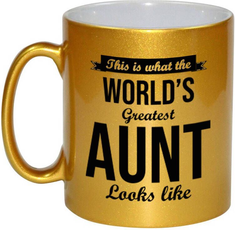 Bellatio Decorations Worlds Greatest Aunt tante cadeau mok beker goudglanzend 330 ml feest mokken