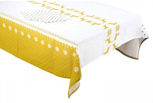 Merkloos Katoenen Tafelkleed tafellaken Met Servetten Goud wit Met Rendieren 150 X 250 Cm Tafellakens