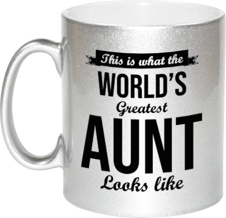 Bellatio Decorations Worlds Greatest Aunt tante cadeau mok beker zilverglanzend 330 ml feest mokken