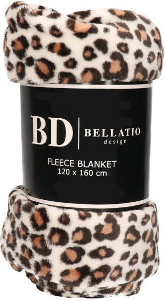 Bellatio Design Fluffy coral fleece plaid deken luipaard dieren print 120 x 160 cm Plaids