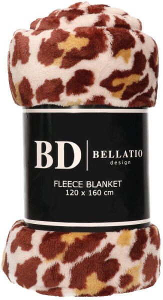 Bellatio Design Fleece plaid deken kleedje panter dieren print 120 x 160 cm Zeer zachte coral fluffy teddy Warme panterprint plaids dekens