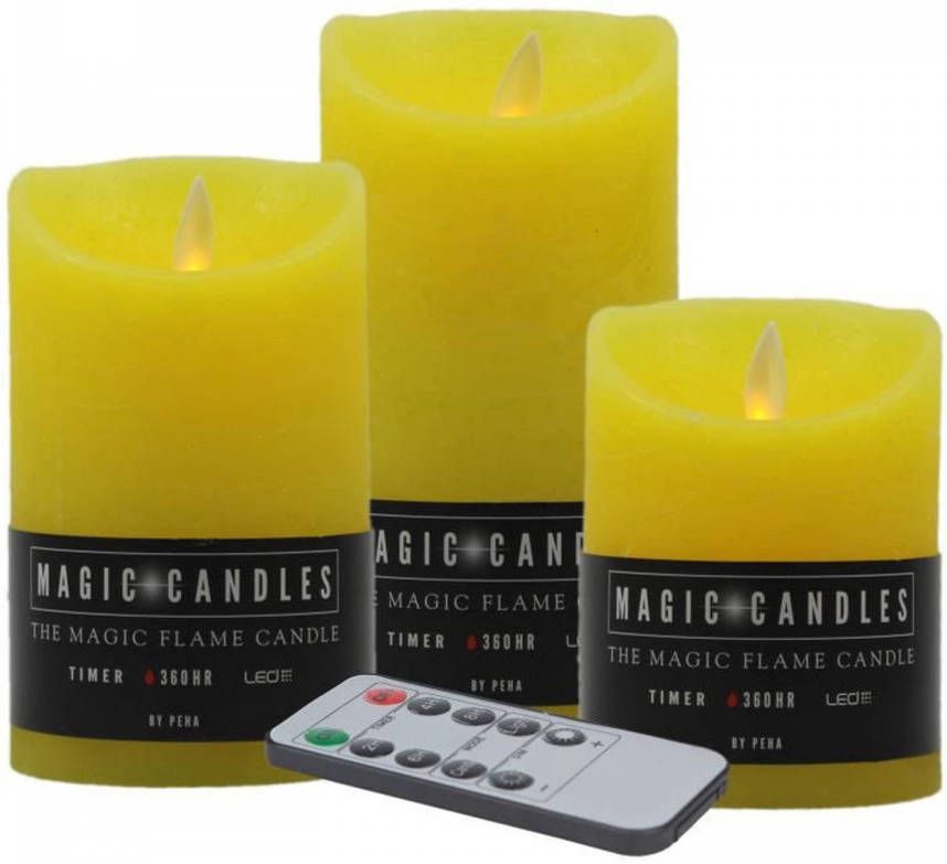 Merkloos Sans marque Kaarsen set van 3x stuks LED stompkaarsen geel met afstandsbediening Woondecoratie Elektrische kaarsen