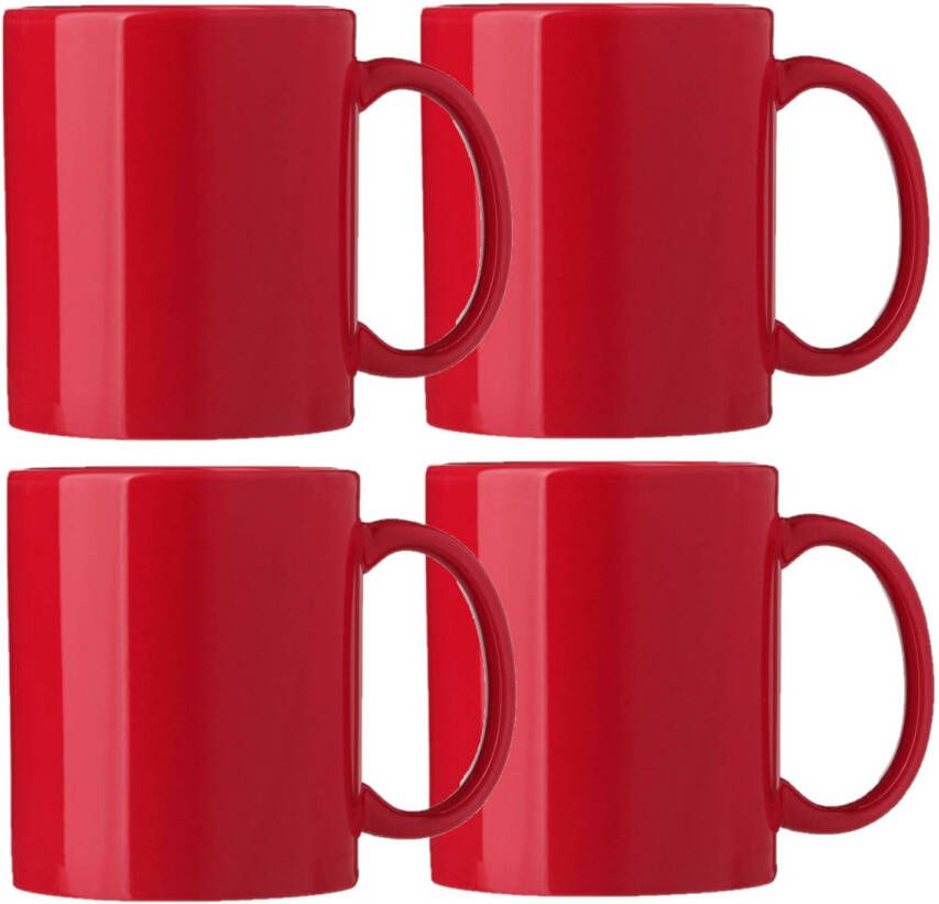 Bellatio Design Koffie mokken bekers Nantes 4x keramiek met oor rood 300 ml Bekers