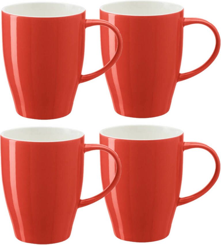 Bellatio Design Koffie mokken bekers Paris 4x porselein met oor rood 350 ml Bekers