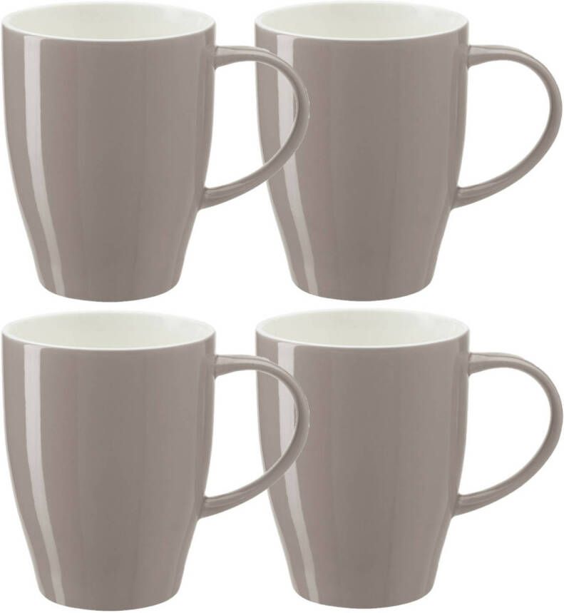 Bellatio Design Koffie mokken bekers Paris 4x porselein met oor steengrijs 350 ml Bekers