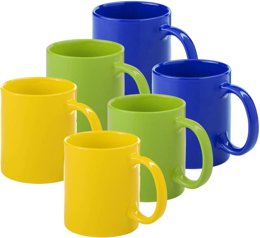 Bellatio Design Koffie mokken drinkbekers Auxerre 6x keramiek geel groen blauw 370 ml Bekers