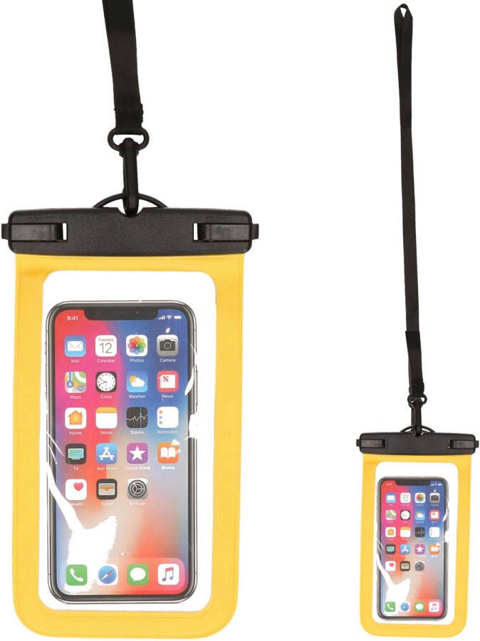 Bellatio Design Set van 2x stuks waterdicht telefoonhoesje voor alle telefoons tot 6 inch geel Telefoonhoesjes