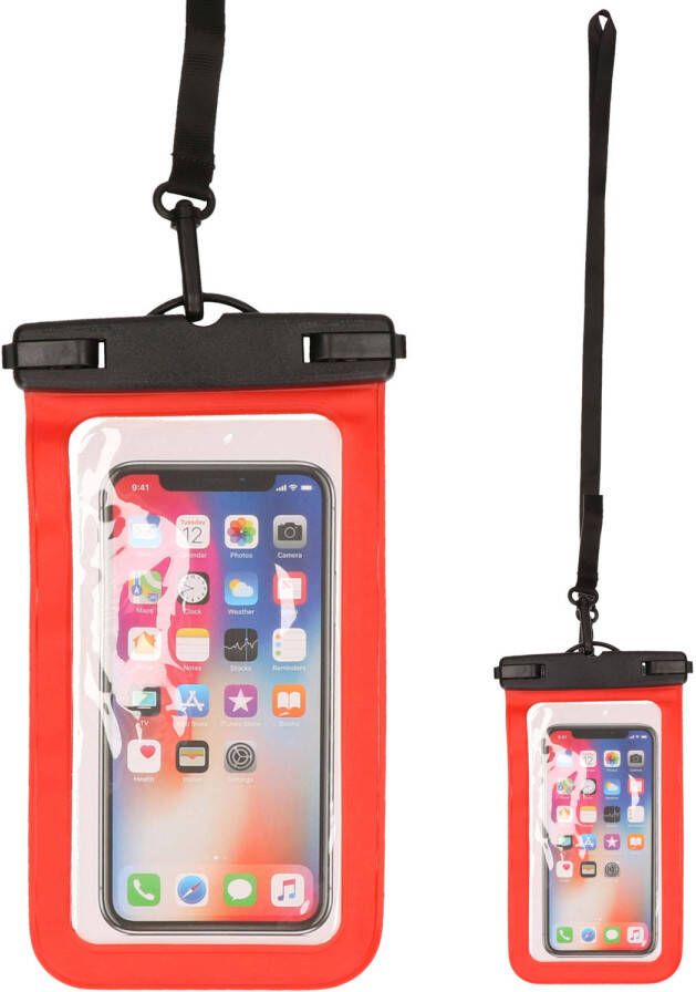 Bellatio Design Set van 2x stuks waterdicht telefoonhoesje voor alle telefoons tot 6 inch rood Telefoonhoesjes