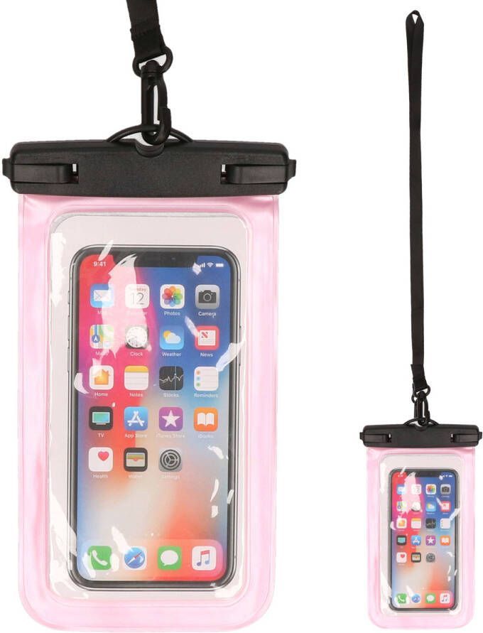 Bellatio Design Set van 2x stuks waterdicht telefoonhoesje voor alle telefoons tot 6 inch roze Telefoonhoesjes
