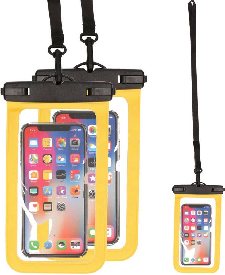 Bellatio Design Set van 3x stuks waterdicht telefoonhoesje voor alle telefoons tot 6 inch geel Telefoonhoesjes