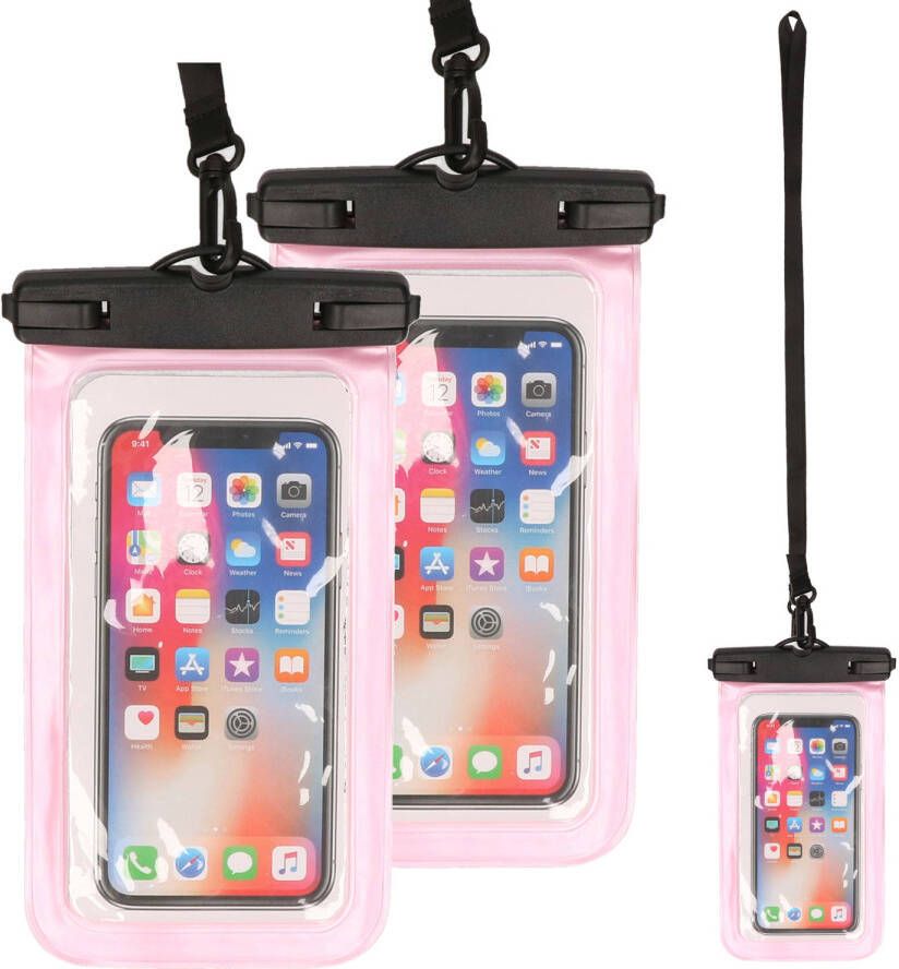 Bellatio Design Set van 3x stuks waterdicht telefoonhoesje voor alle telefoons tot 6 inch roze Telefoonhoesjes