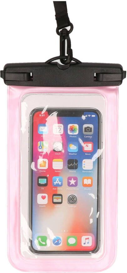 Bellatio Design waterdicht telefoonhoesje voor alle telefoons tot 6 inch roze Telefoonhoesjes