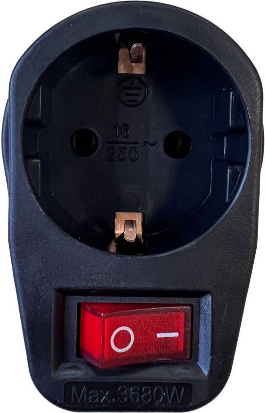 Benson Stopcontact adapter zwart met randaarde en schakelaar Verdeelstekkers