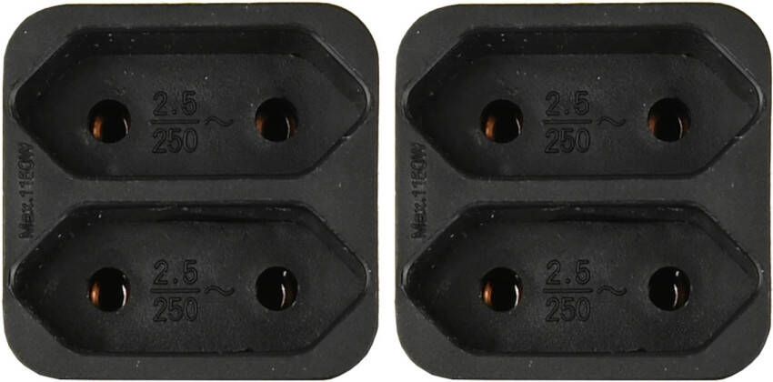 Benson Stopcontact splitter 2x duo zwart voor 2 platte stekkers Verdeelstekkers