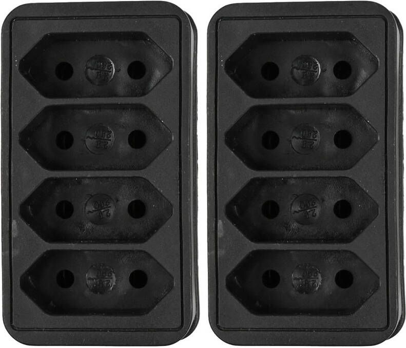 Benson Stopcontact splitter 2x quattro zwart voor 4 platte stekkers Verdeelstekkers