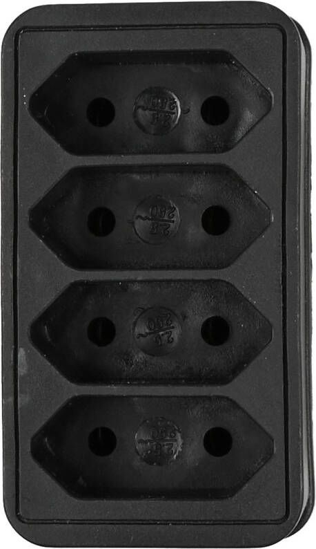 Benson Stopcontact splitter quattro zwart voor 4 platte stekkers Verdeelstekkers