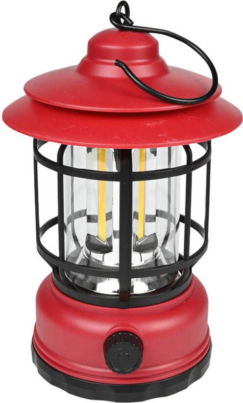 Benson Stormlantaarn rood oplaadbaar dimbaar 17 x 10 cm retro campinglamp Lantaarns