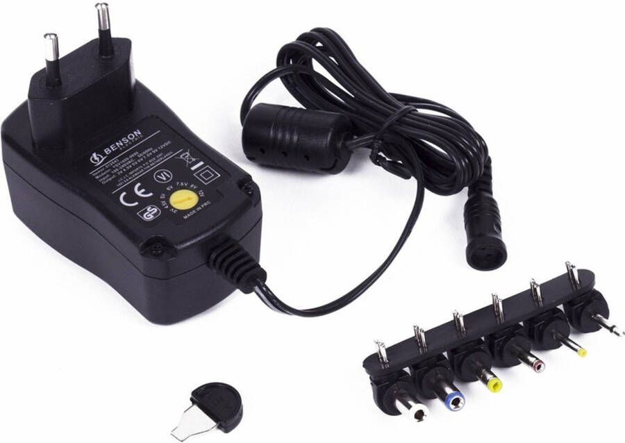 Benson Stroom adapter universele 1000mA 230V 3-12 Volt AC DC Zwart Autoladers