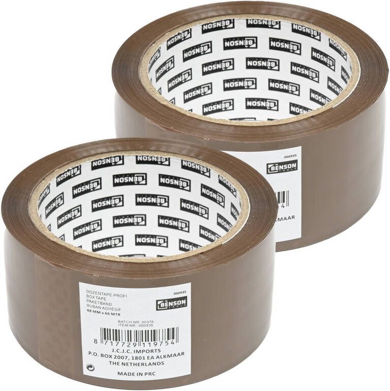 Benson Verpakkingstape 2x bruin 48mm x 66m verpakkingsbenodigdheden voor kantoor thuis Tape (klussen)