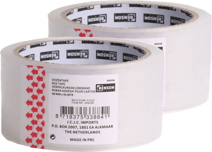 Benson Verpakkingstape 2x transparant 48mm x 50m verpakkingsbenodigdheden voor kantoor thuis Tape (klussen)