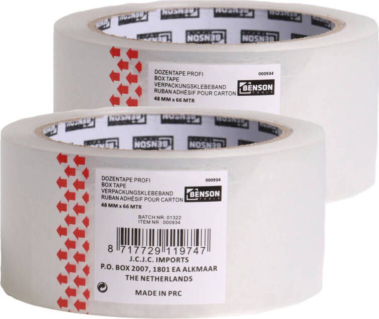 Benson Verpakkingstape 2x transparant 48mm x 66m verpakkingsbenodigdheden voor kantoor thuis Tape (klussen)