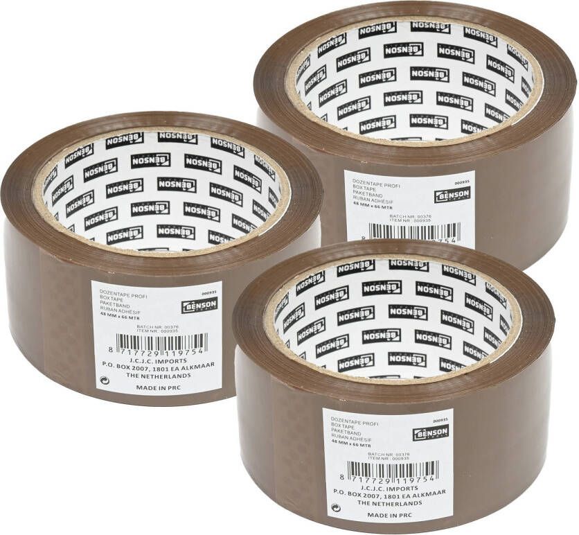 Benson Verpakkingstape 3x bruin 48mm x 66m verpakkingsbenodigdheden voor kantoor thuis Tape (klussen)