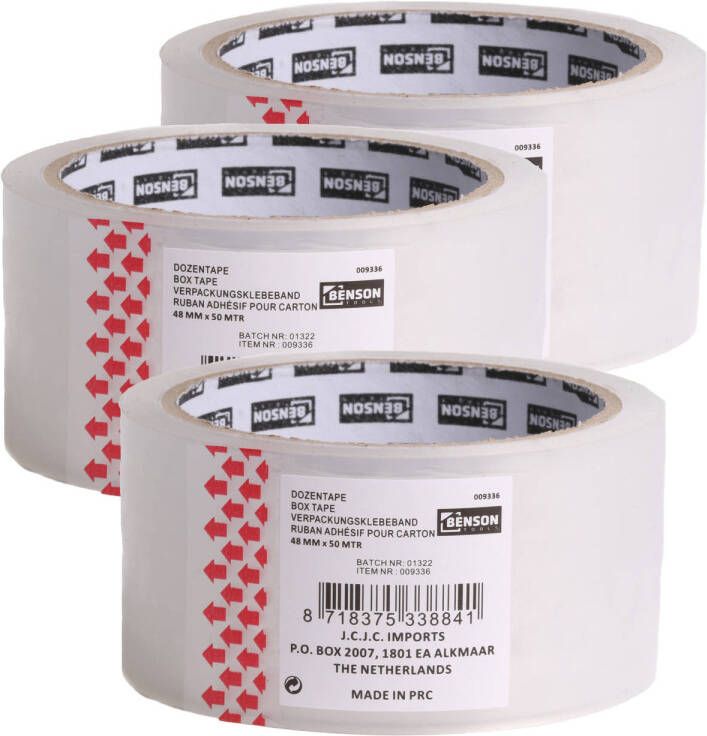 Benson Verpakkingstape 3x transparant 48mm x 50m verpakkingsbenodigdheden voor kantoor thuis Tape (klussen)