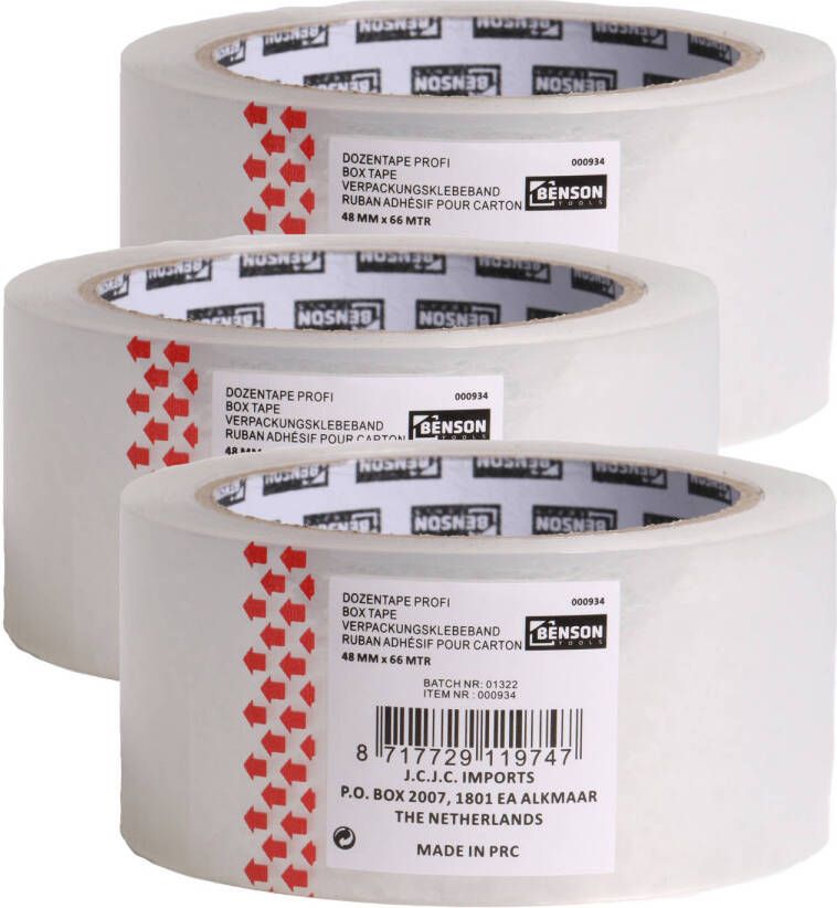 Benson Verpakkingstape 3x transparant 48mm x 66m verpakkingsbenodigdheden voor kantoor thuis Tape (klussen)